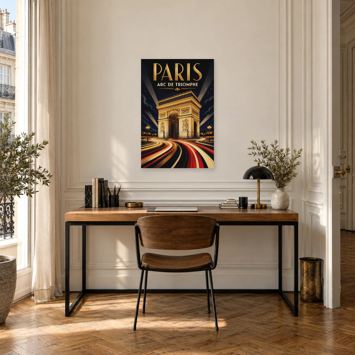 Affiche Arc de Triomphe - Nuit électrique dans un bureau - Art Virtuoso