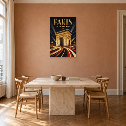 Affiche Arc de Triomphe - Nuit électrique dans une salle à manger - Art Virtuoso
