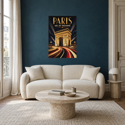 Affiche Arc de Triomphe - Nuit électrique dans un salon - Art Virtuoso
