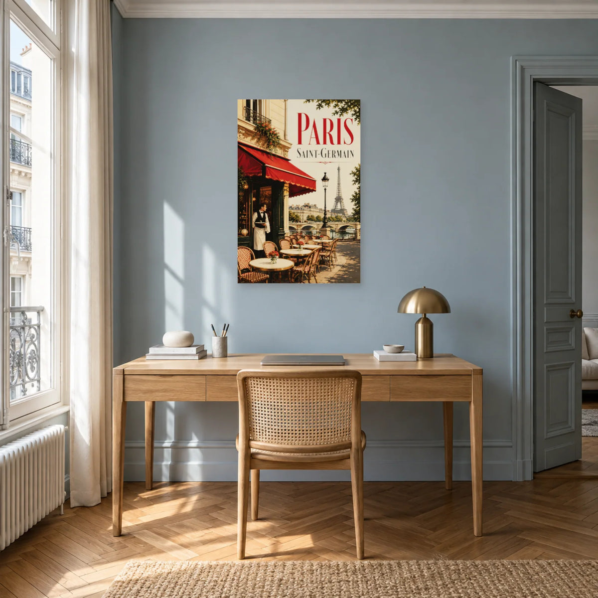 Affiche Café Saint-Germain - Matin rouge dans un bureau - Art Virtuoso