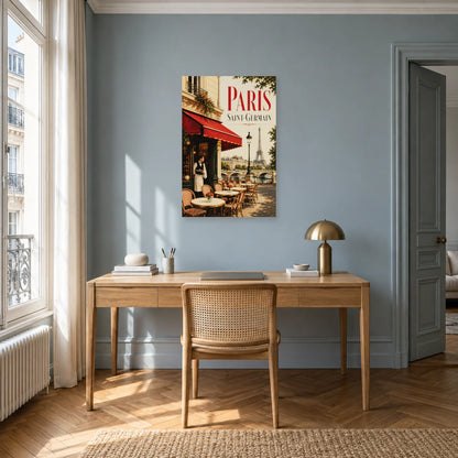 Affiche Café Saint-Germain - Matin rouge dans un bureau - Art Virtuoso