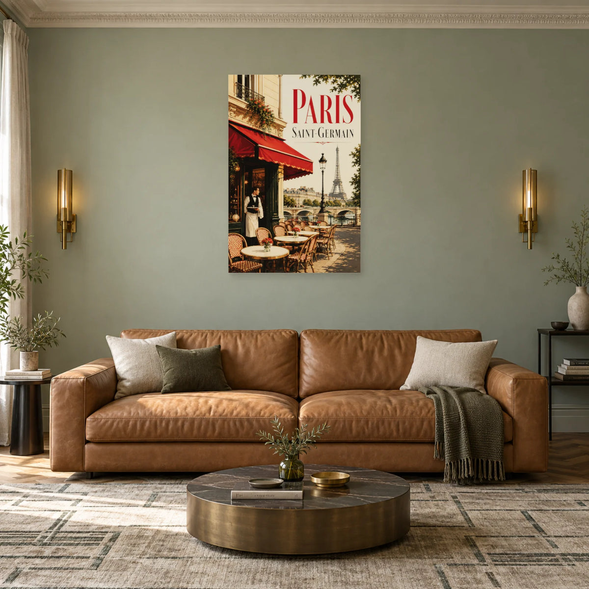 Affiche Café Saint-Germain - Matin rouge dans un salon - Art Virtuoso
