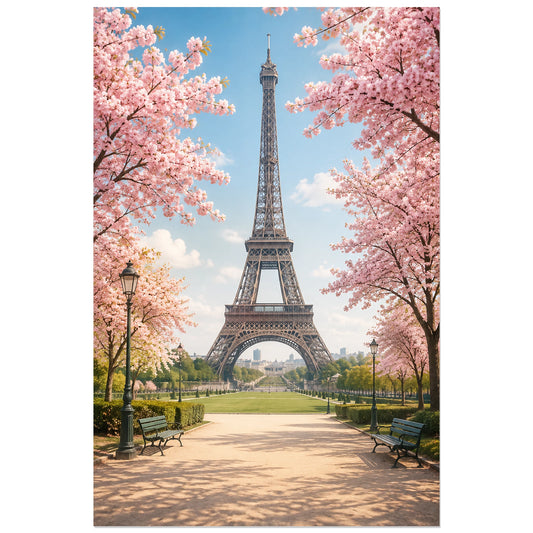 Allée fleurie et tour Eiffel, affiche 30 × 45 cm
