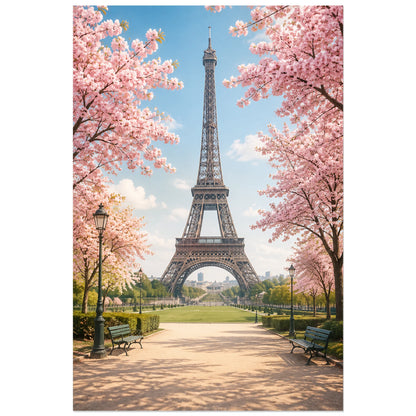 Arbres roses autour de la tour Eiffel, affiche 40 × 60 cm
