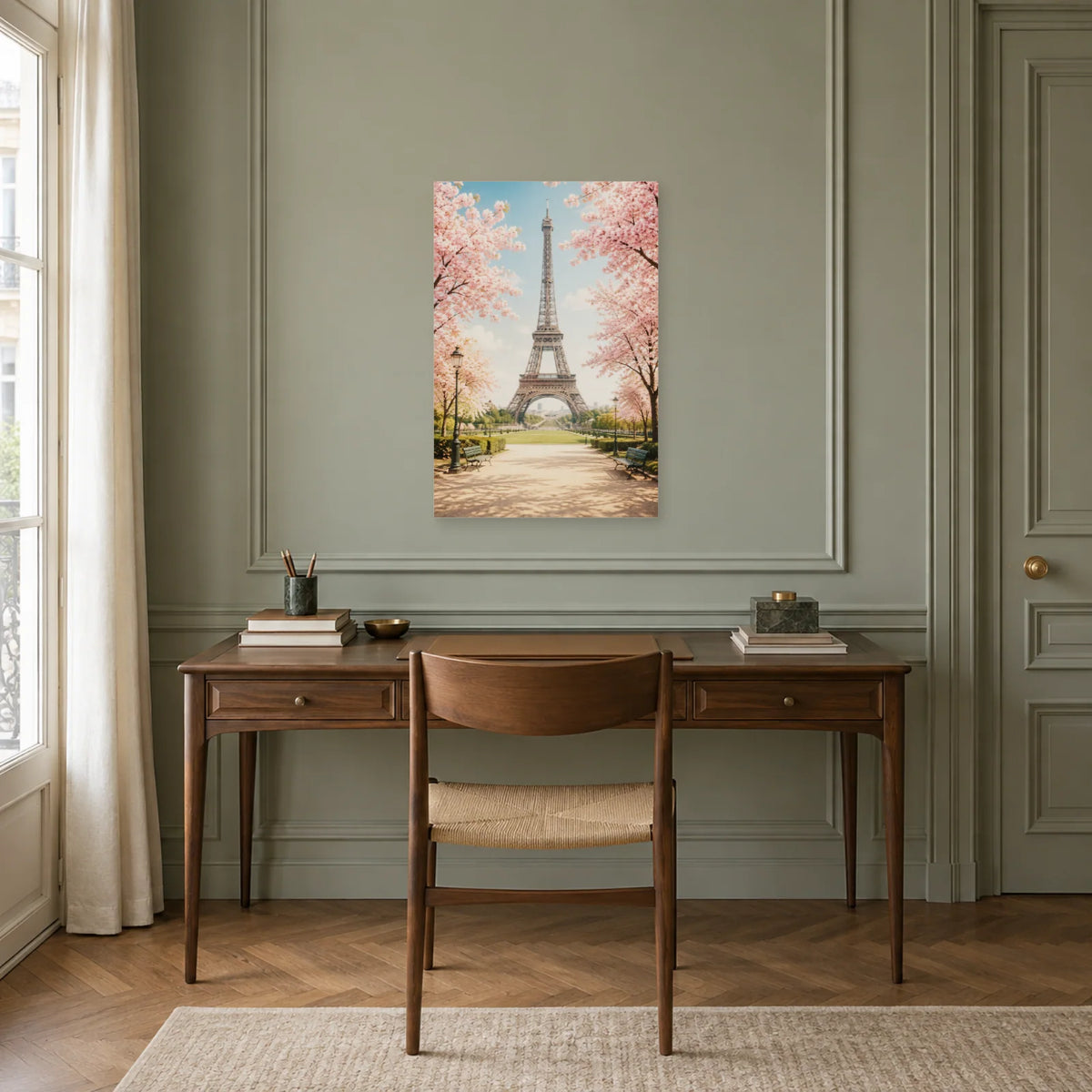 Affiche Champ-de-Mars - Printemps parisien dans un bureau - Art Virtuoso