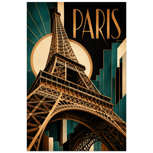 Tour Eiffel et rayons dorés, affiche 30 × 45 cm