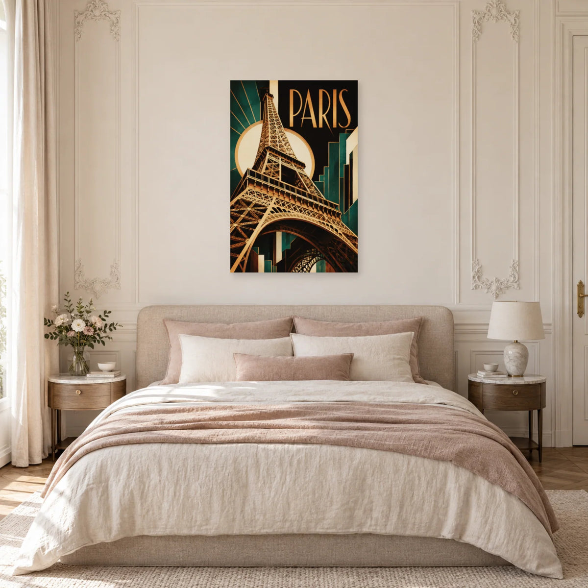 Affiche Paris - Eiffel Art déco dans une chambre - Art Virtuoso
