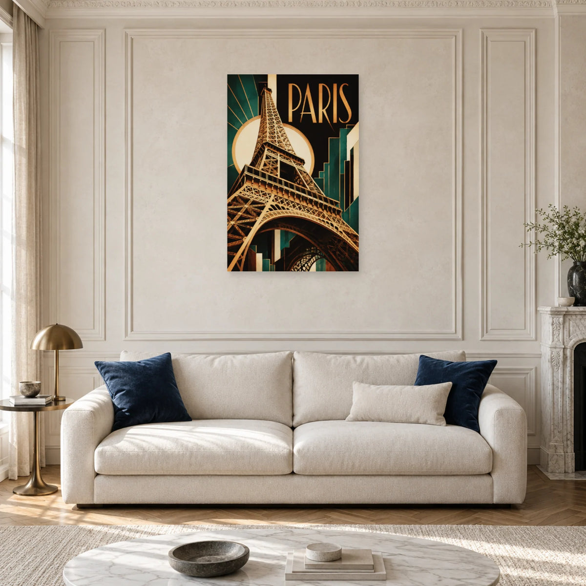 Affiche Paris - Eiffel Art déco dans un salon - Art Virtuoso