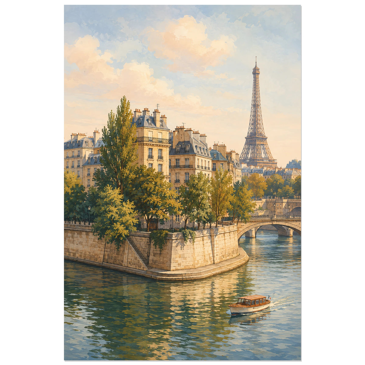 Quai de l’île Saint-Louis et pont, affiche 30 × 45 cm