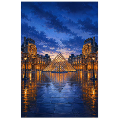 Perspective nocturne vers la pyramide du Louvre, affiche 60 × 90 cm