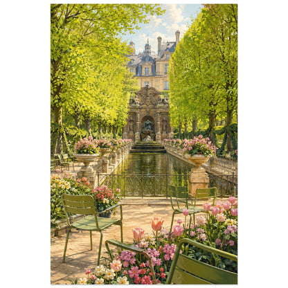 Vue du Jardin du Luxembourg aux tulipes roses, affiche 60 × 90 cm