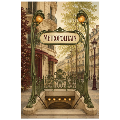 Entrée Art nouveau illustrée dans une rue de Paris, affiche 60 × 90 cm