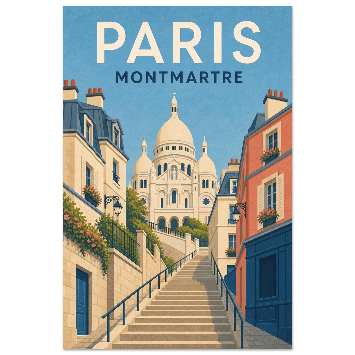 Affiche Paris – Montmartre, illustration verticale gouache contemporaine, format 40 × 60 cm
