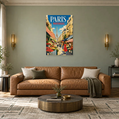 Affiche Rue Montorgueil - Matin de marché dans un salon - Art Virtuoso