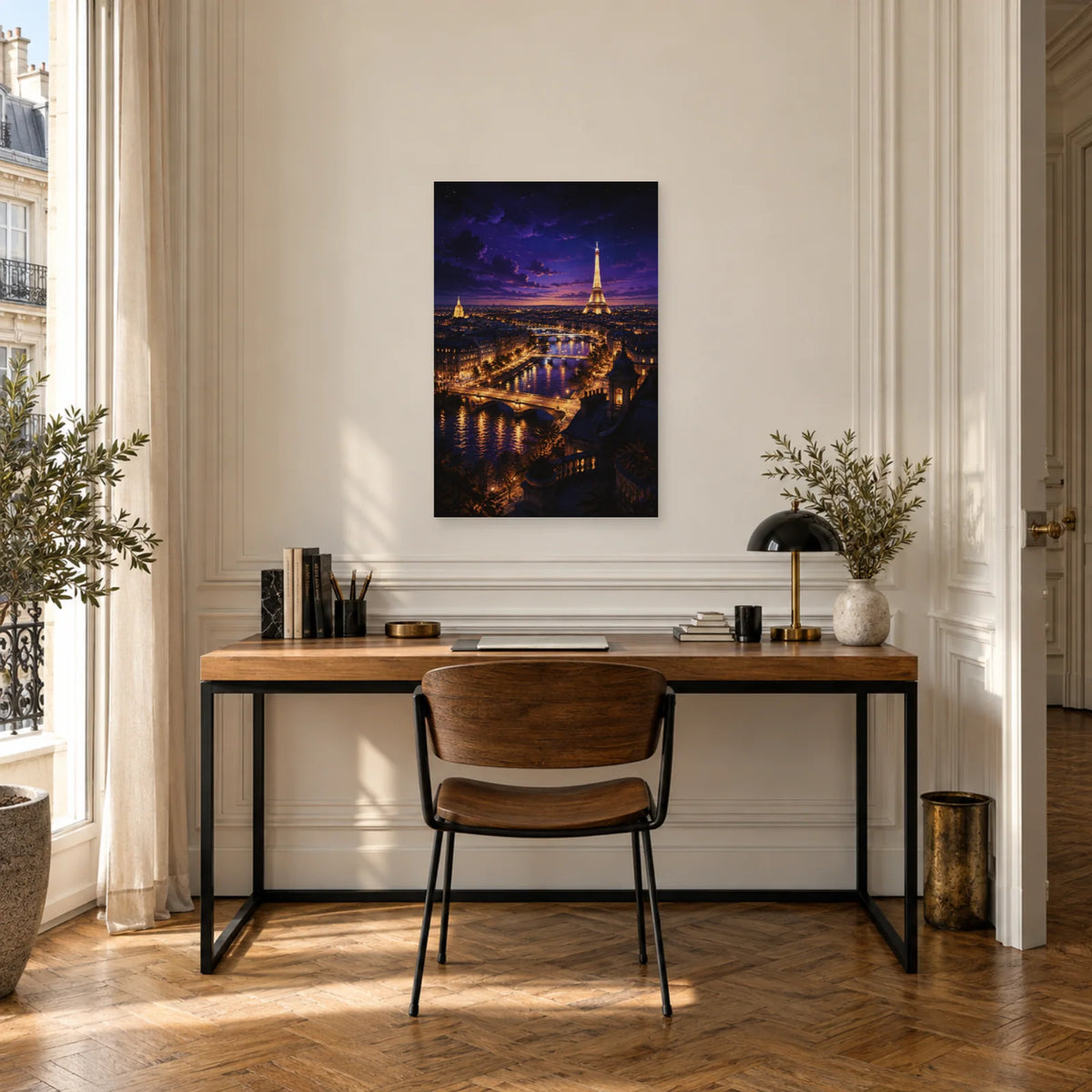 Affiche Paris nocturne - Ville lumière dans un bureau - Art Virtuoso