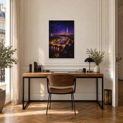 Affiche Paris nocturne - Ville lumière dans un bureau - Art Virtuoso
