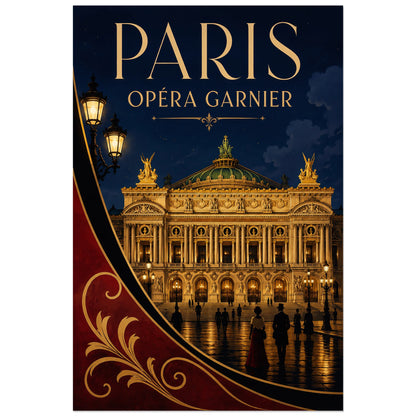 Passants devant le Palais Garnier illuminé, affiche 60 × 90 cm