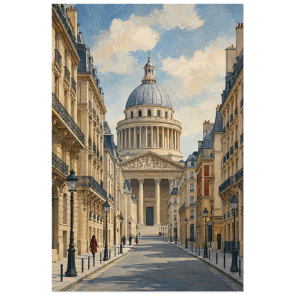 Panthéon au bout d’une rue bordée de lampadaires, affiche 40 × 60 cm