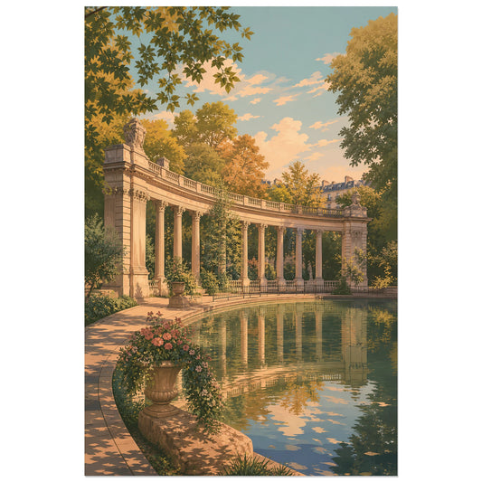 Colonnes claires au bord de l’eau dans le parc Monceau, affiche 30 × 45 cm