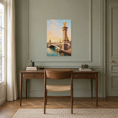 Affiche Pont Alexandre-III - Lumière dorée dans un bureau - Art Virtuoso