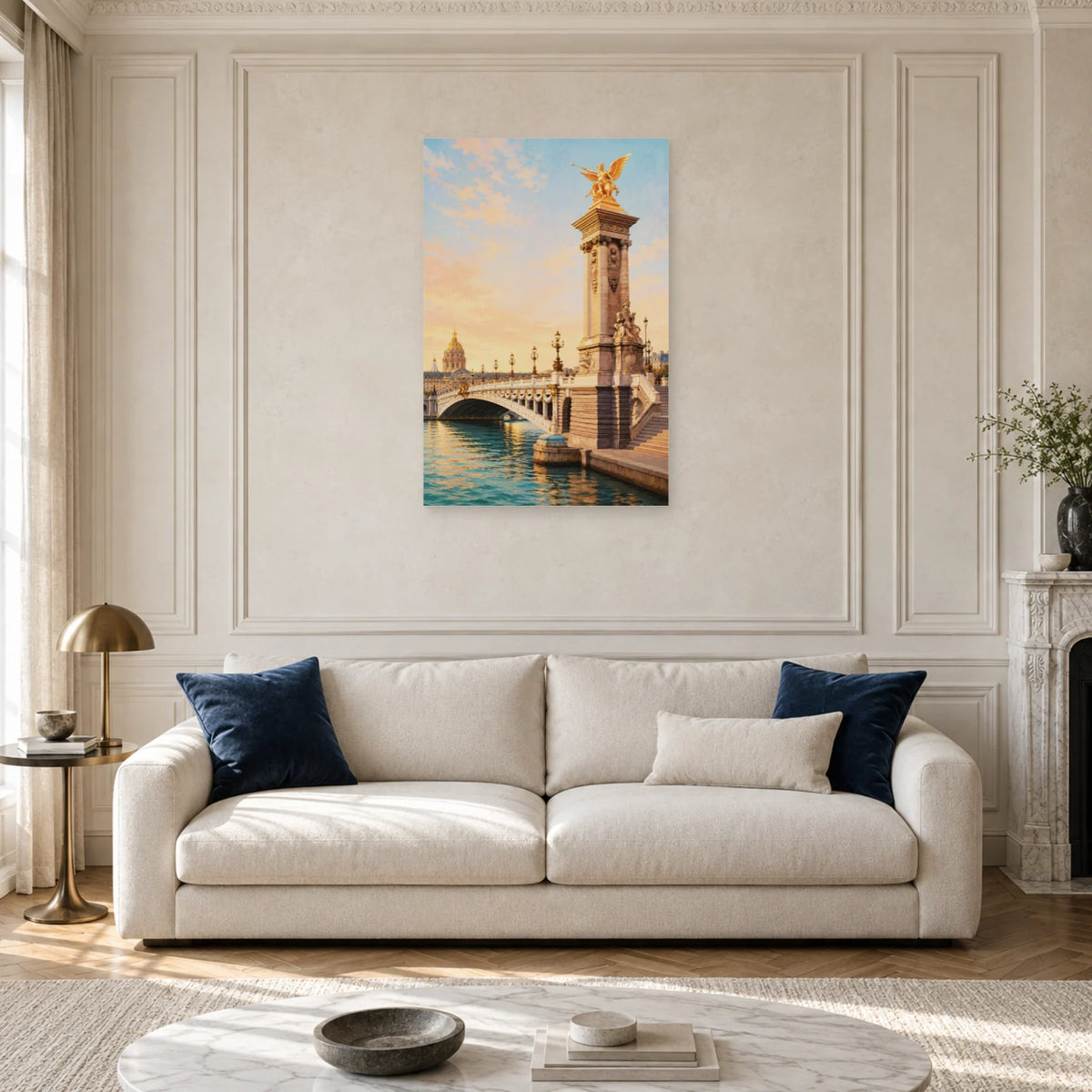 Affiche Pont Alexandre-III - Lumière dorée dans un salon - Art Virtuoso