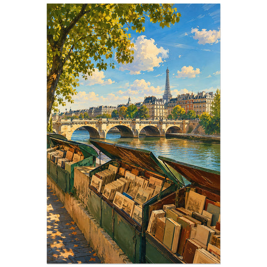 Livres exposés dans des boîtes vertes, affiche 30 × 45 cm