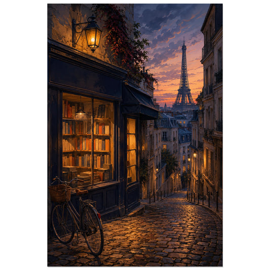 Librairie lumineuse et rayons de livres, affiche 30 × 45 cm
