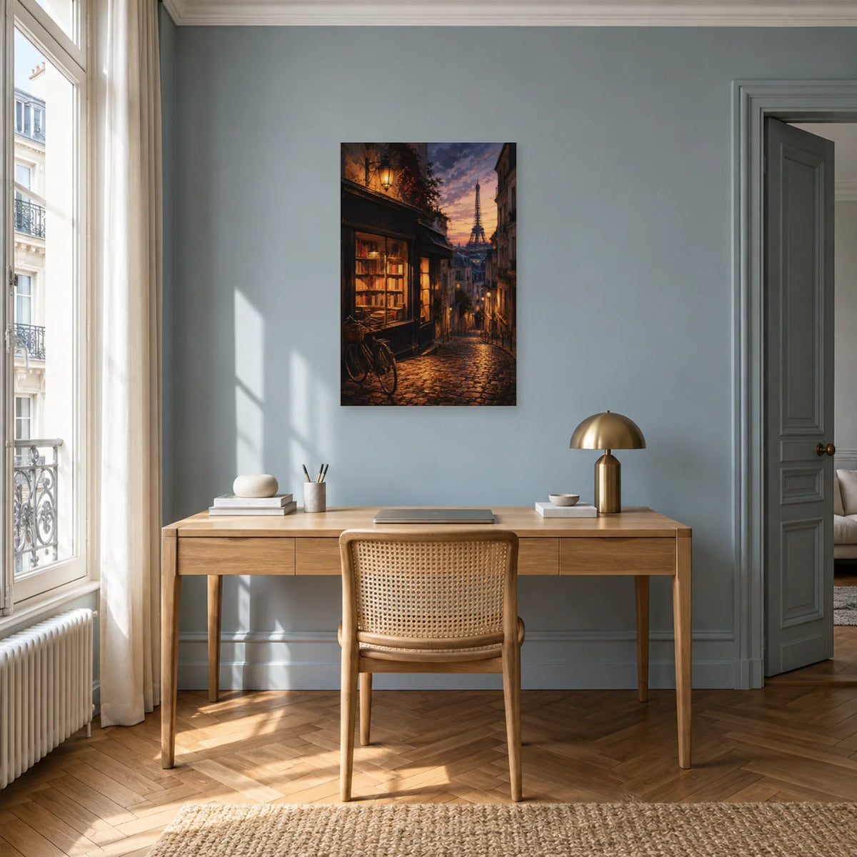 Affiche Quartier latin - Librairie du soir dans un bureau - Art Virtuoso