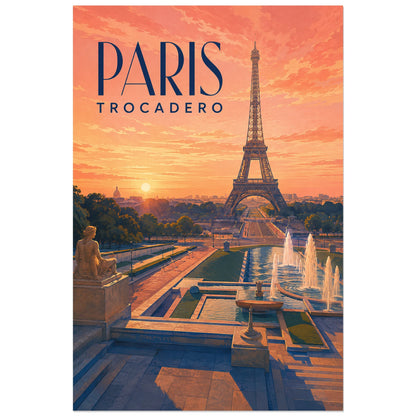 Trocadéro à l’aube et ciel corail, affiche 40 × 60 cm