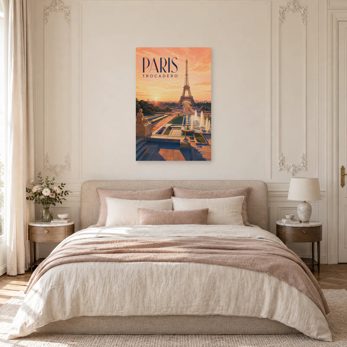 Affiche Paris - Trocadéro à l’aube dans une chambre - Art Virtuoso