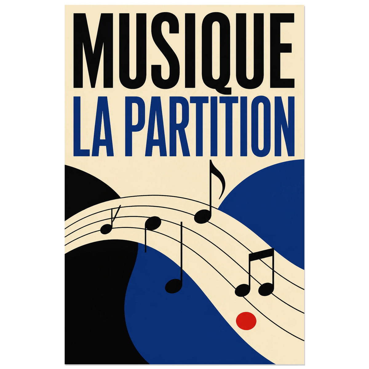 Affiche Musique - La partition, art graphique musical moderniste verticale, format 30 × 45 cm