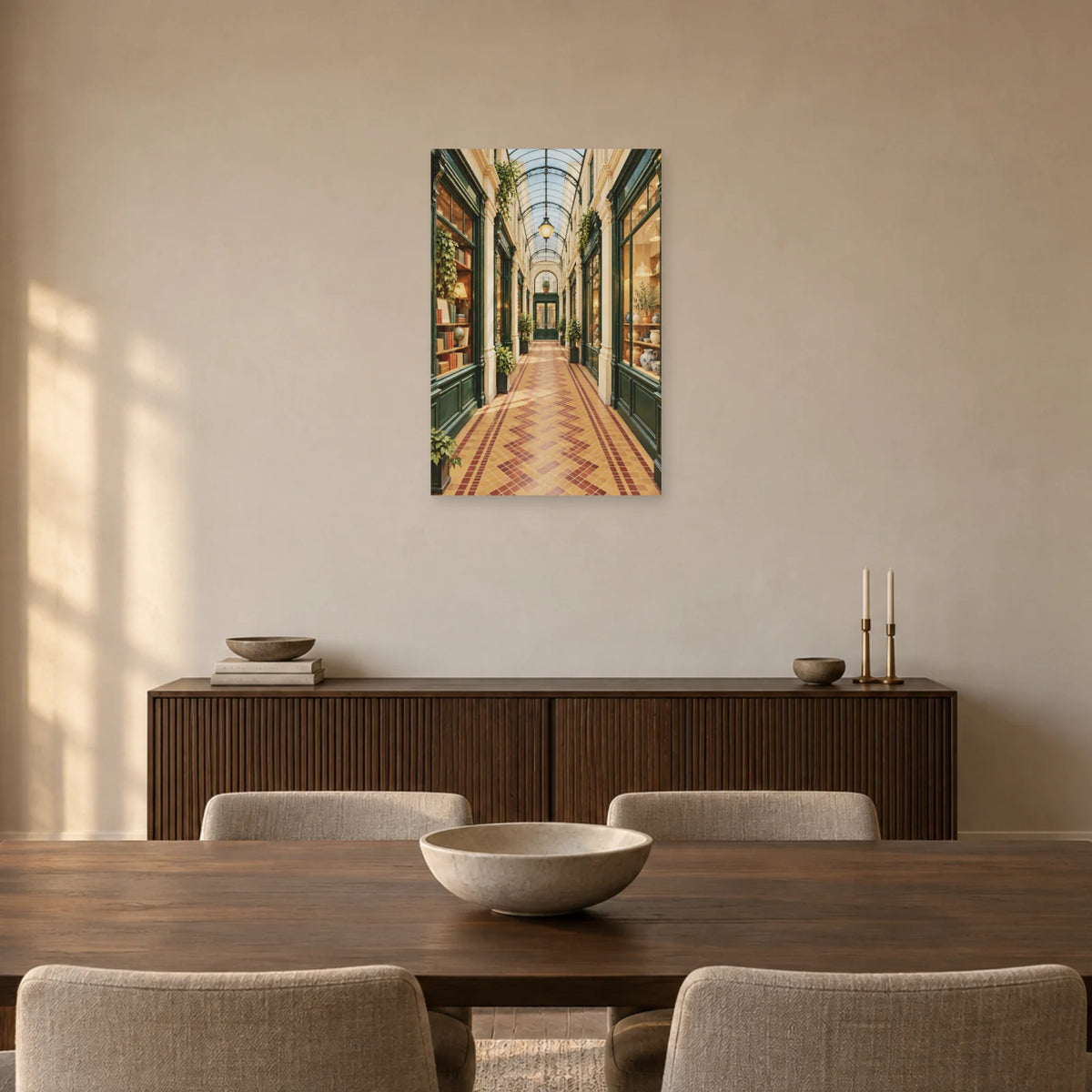 Affiche passage couvert et mosaïque dans une salle à manger - Art Virtuoso