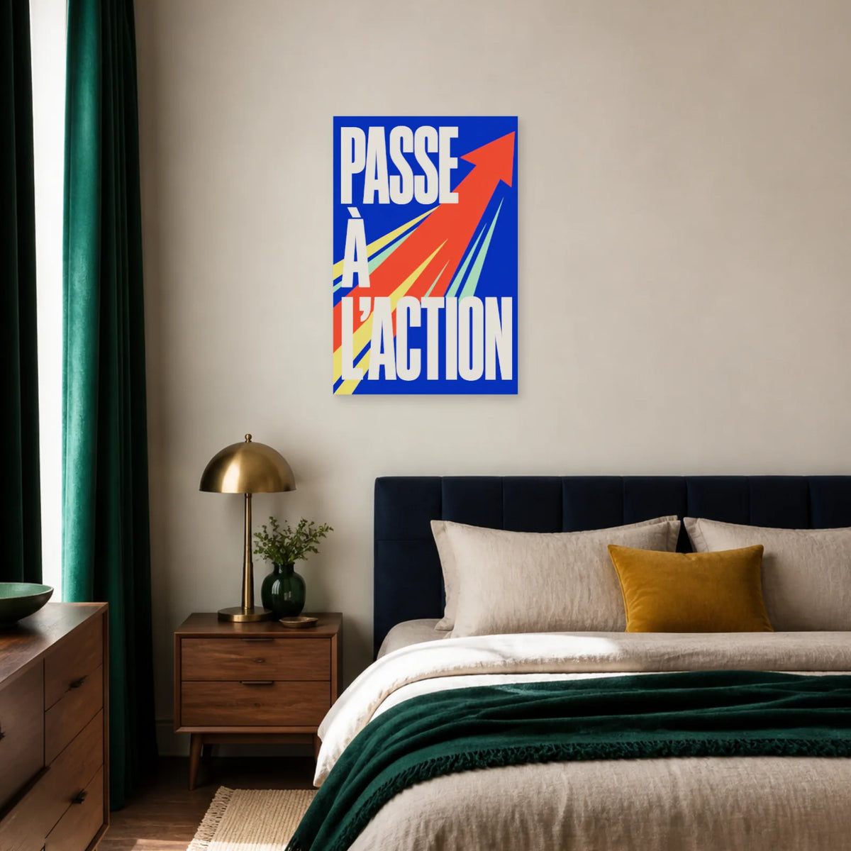 Affiche Passe à l'action – Flèche dynamique dans une chambre - Art Virtuoso