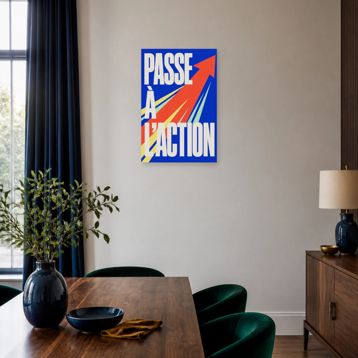 Affiche Passe à l'action – Flèche dynamique dans une salle à manger - Art Virtuoso