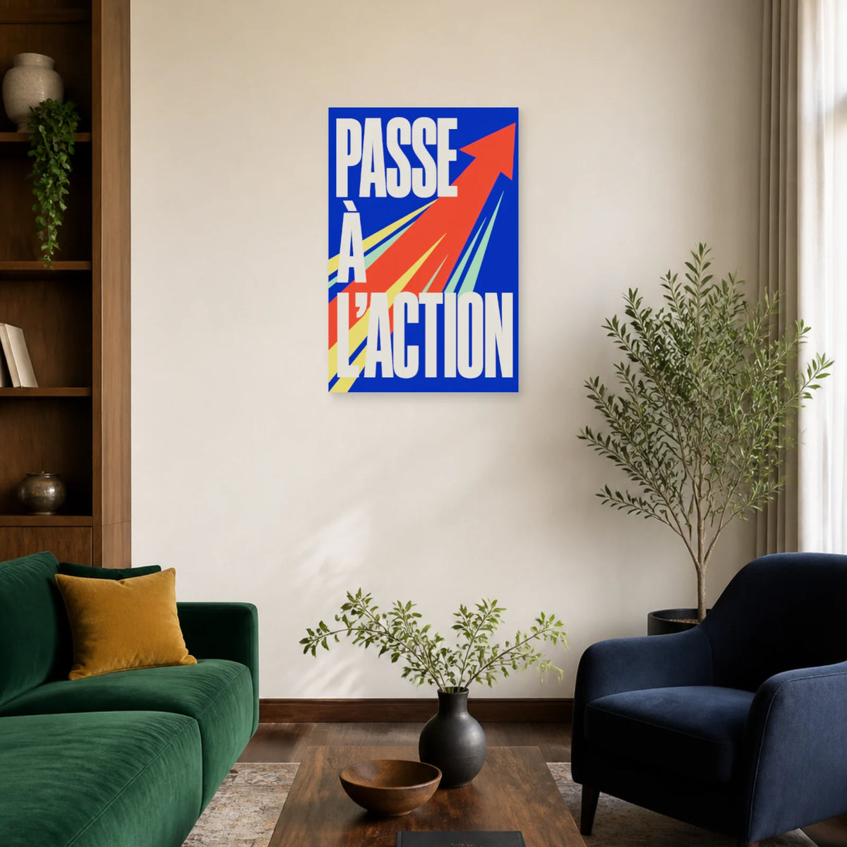 Affiche Passe à l'action – Flèche dynamique dans un salon - Art Virtuoso