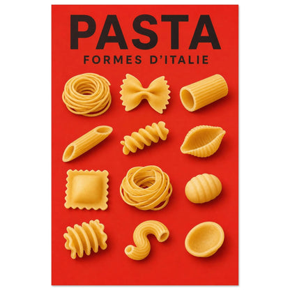 Affiche Pasta – Formes d’Italie, illustration éditoriale verticale, format 40 × 60 cm