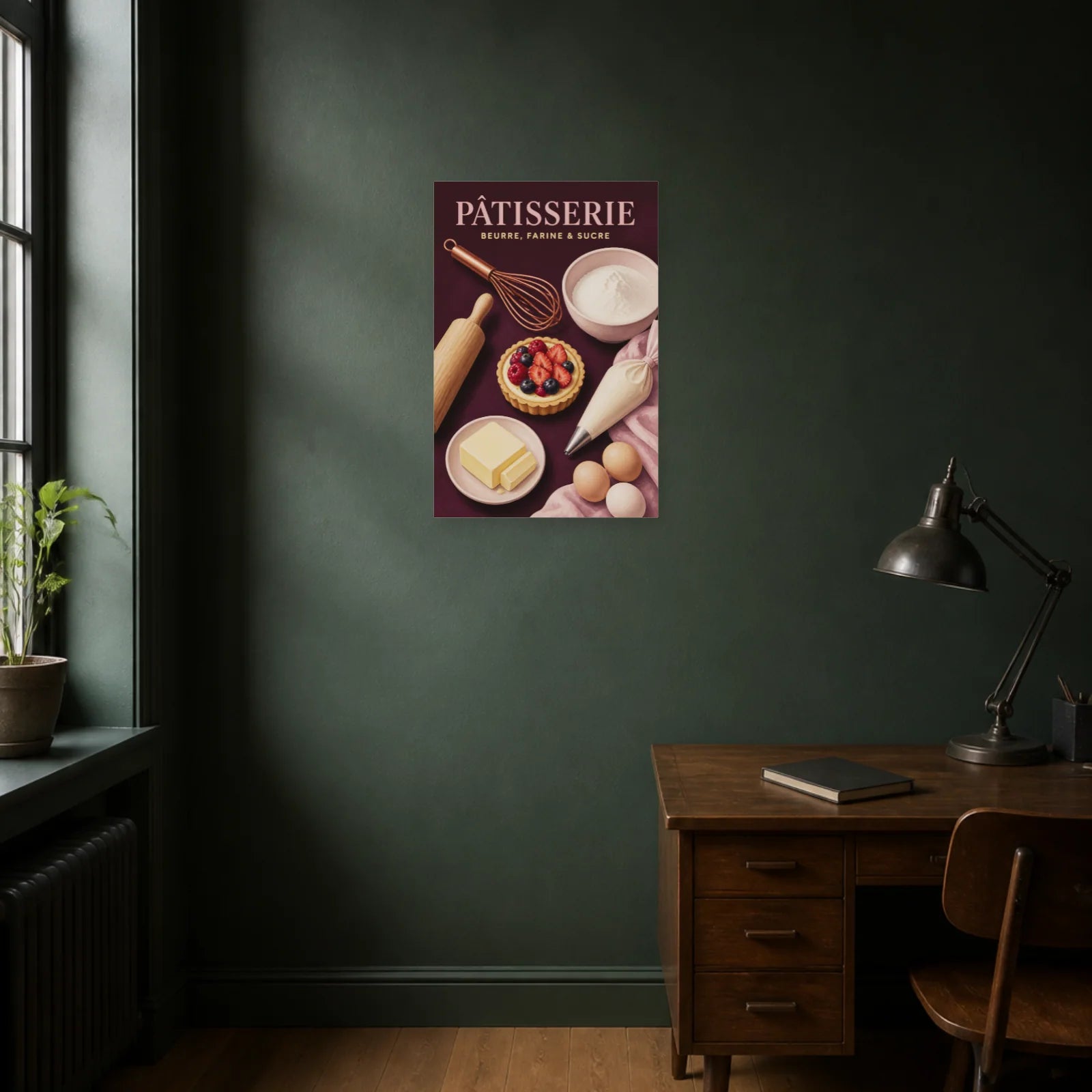 Affiche Pâtisserie – Beurre, Farine & Sucre dans un bureau - Art Virtuoso