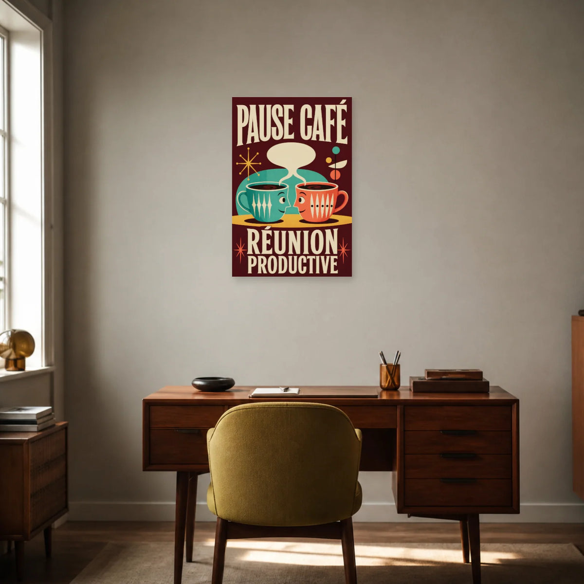 Affiche Pause café – Réunion productive dans un bureau - Art Virtuoso