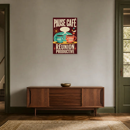 Affiche Pause café – Réunion productive dans une entrée ou un couloir - Art Virtuoso