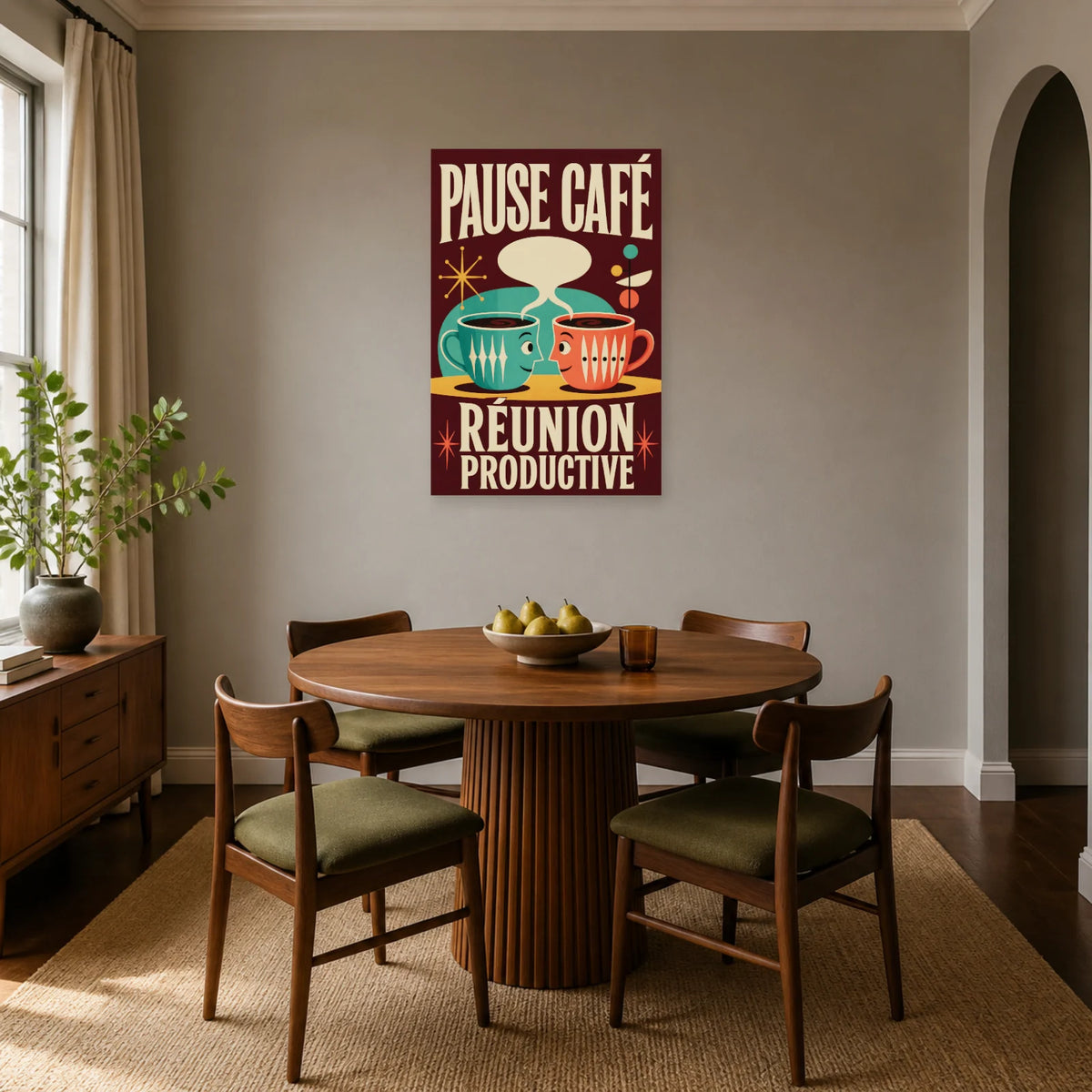 Affiche Pause café – Réunion productive dans une salle à manger - Art Virtuoso