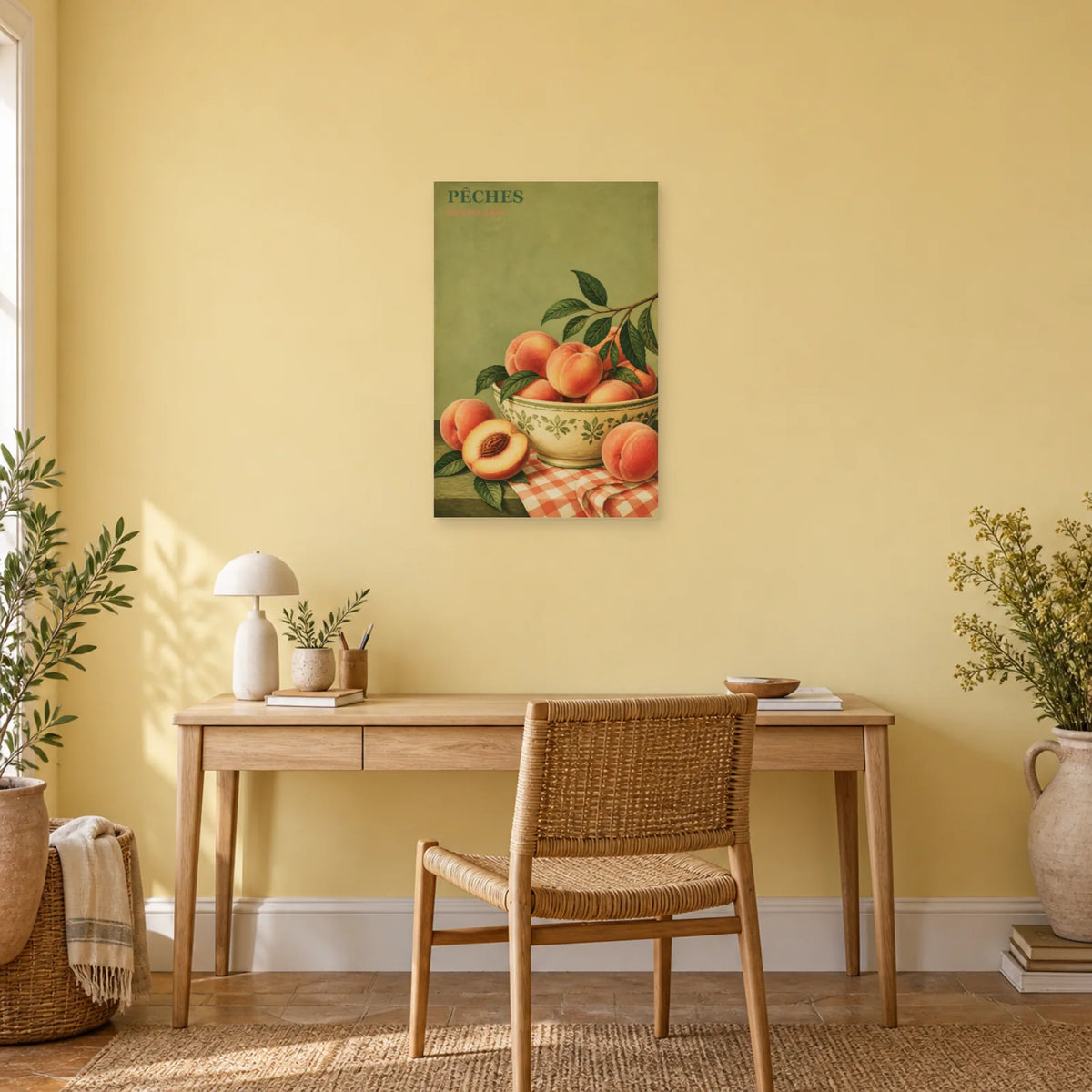Affiche Pêches – Douceur d’Été dans un bureau - Art Virtuoso