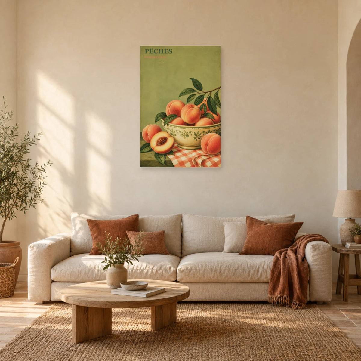Affiche Pêches – Douceur d’Été dans un salon - Art Virtuoso