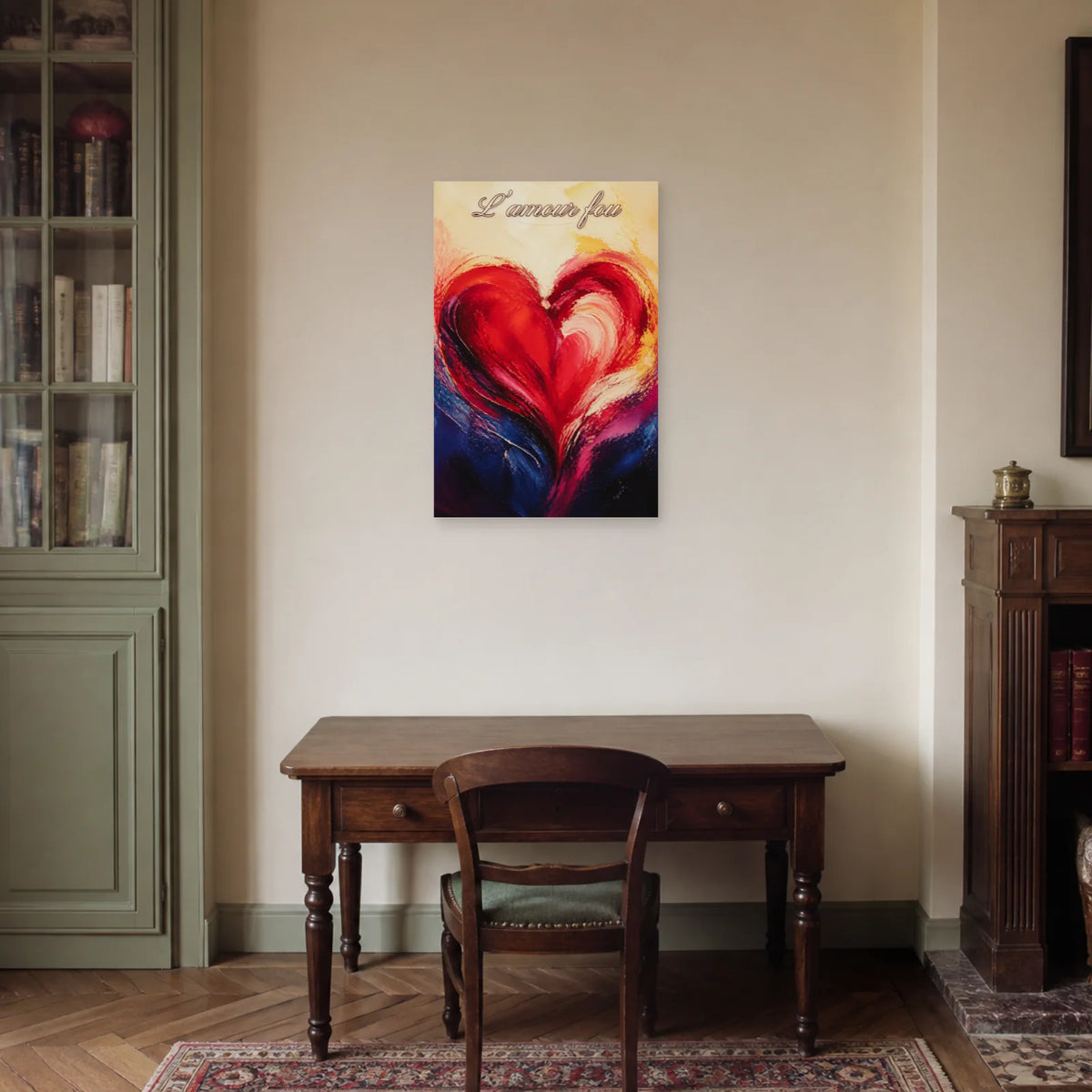 Affiche L’amour fou - Cœur peint dans un bureau - Art Virtuoso