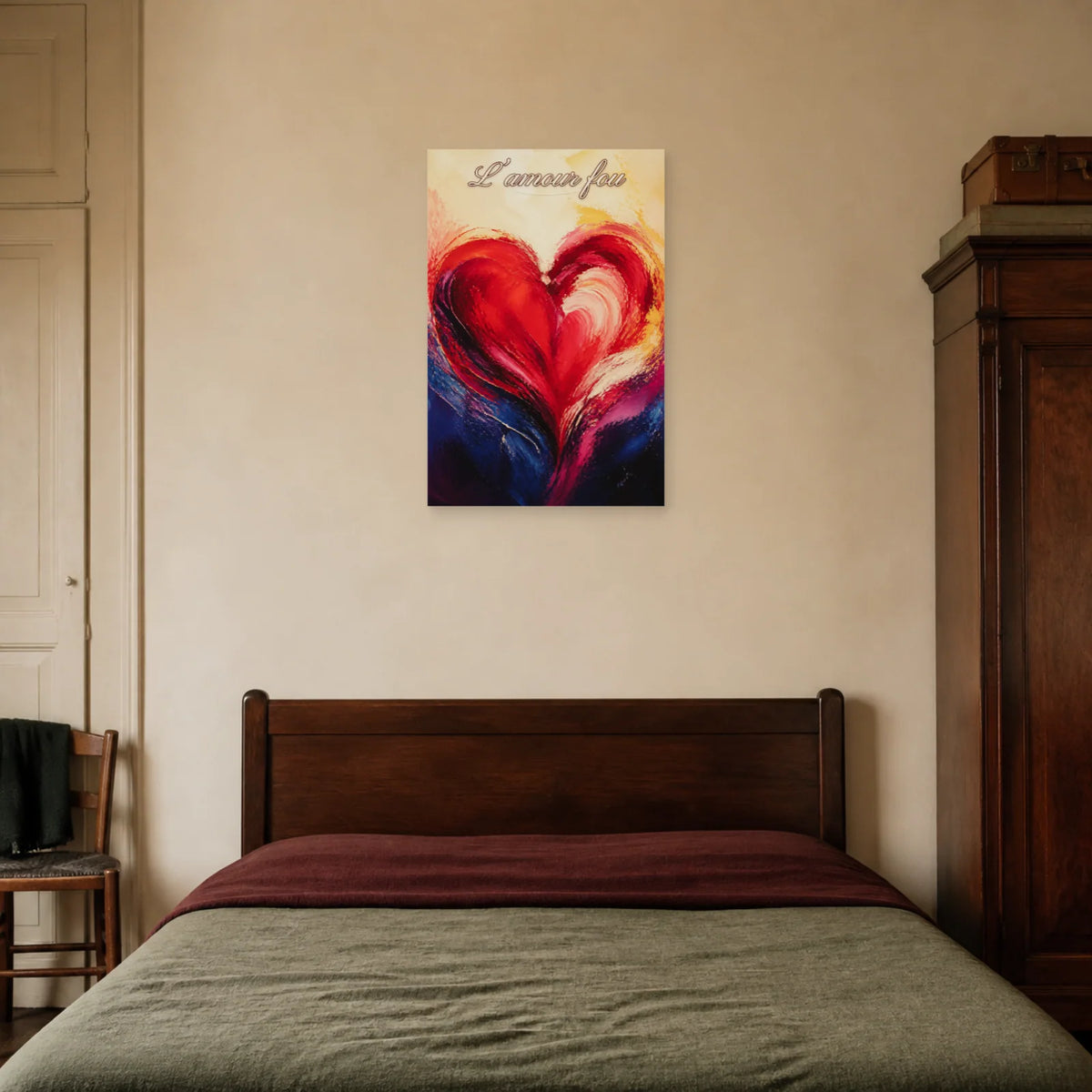 Affiche L’amour fou - Cœur peint dans une chambre - Art Virtuoso