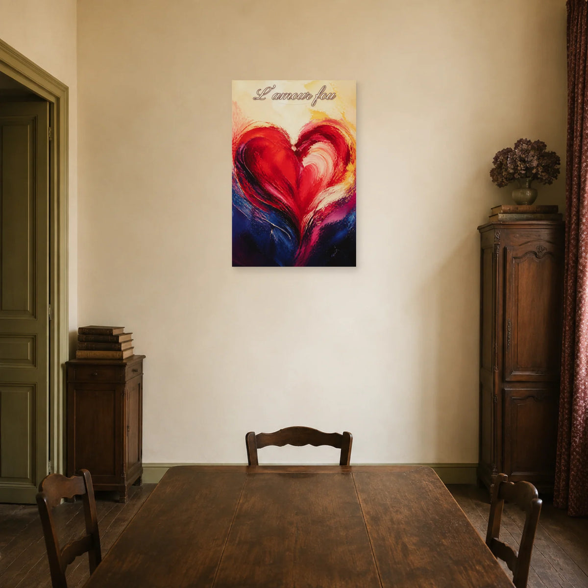 Affiche L’amour fou - Cœur peint dans une salle à manger - Art Virtuoso