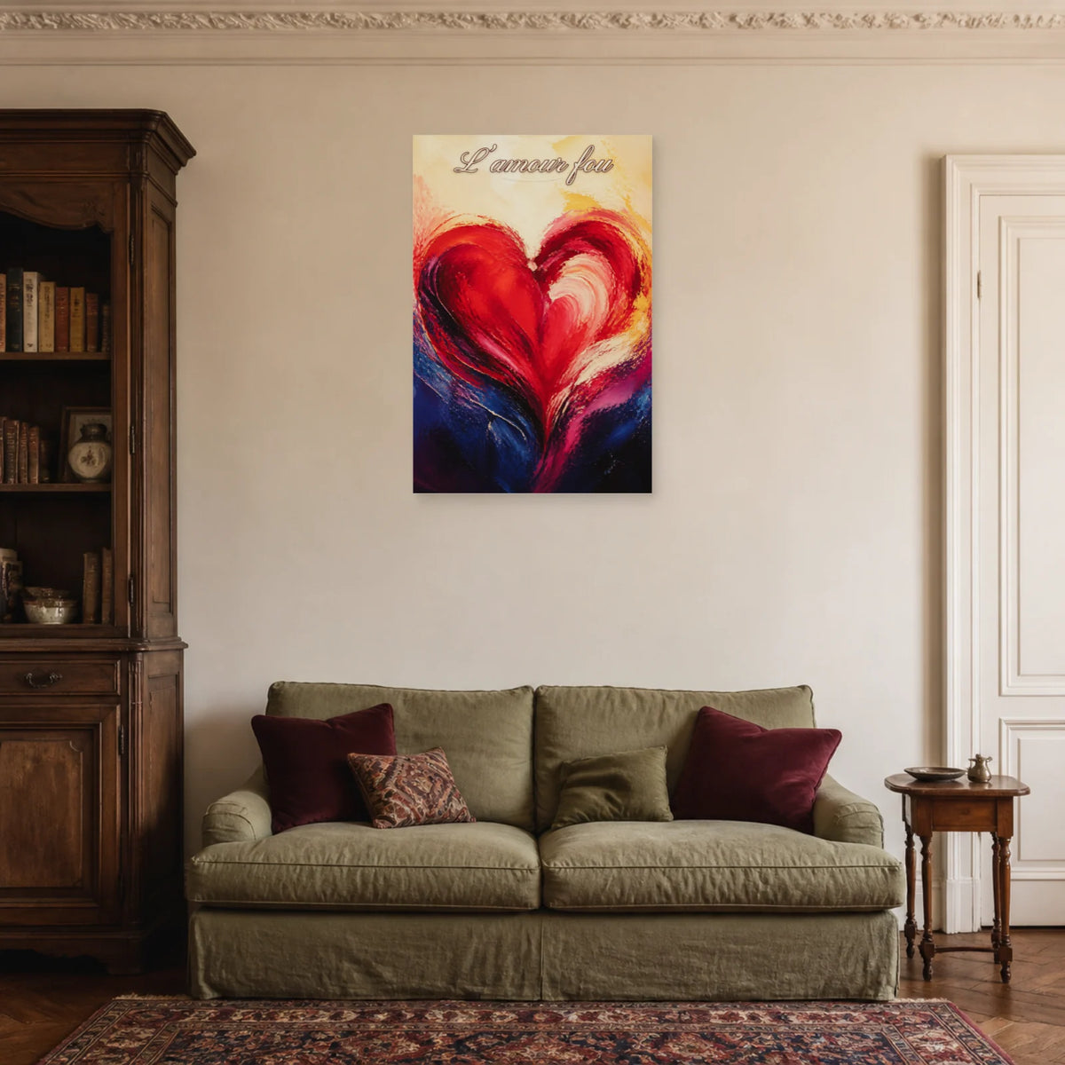 Affiche L’amour fou - Cœur peint dans un salon - Art Virtuoso