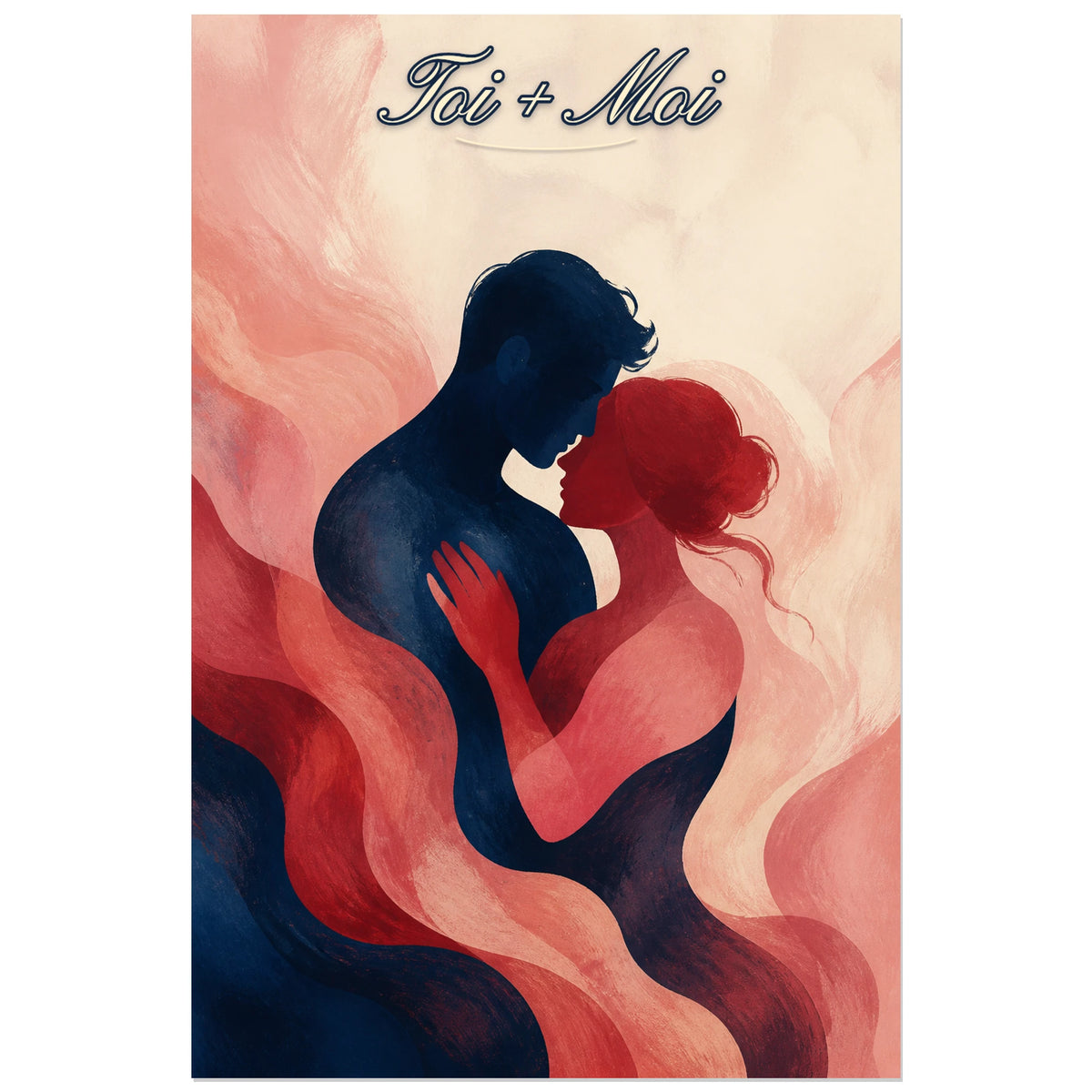 Affiche Toi et moi - Couple abstrait, peinture abstraite organique aux silhouettes monumentales verticale, format 30 × 45 cm