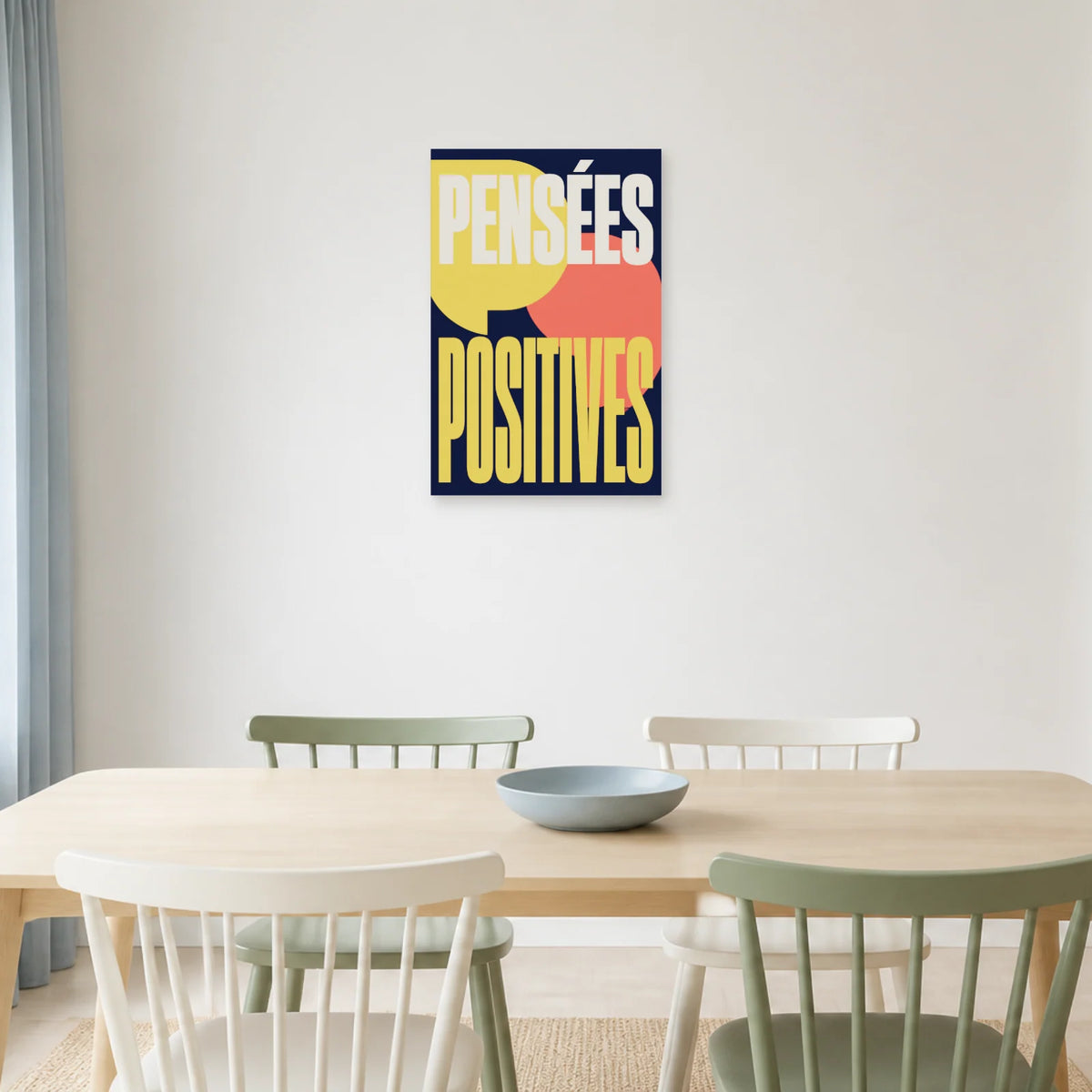 Affiche Pensées positives – Bulles de couleur dans une salle à manger - Art Virtuoso
