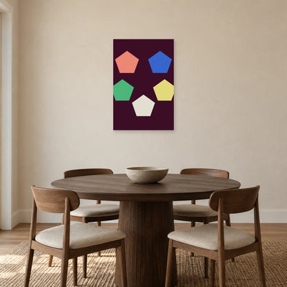 Pentagon poster above a round dark wooden dining table