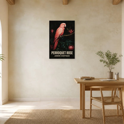 Affiche Perroquet rose – Jardin tropical dans un bureau - Art Virtuoso